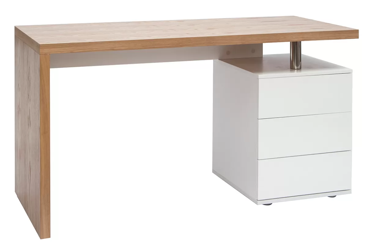 Miliboo Escritorio Design-Escritorio moderno en roble claro y blanco CALIX