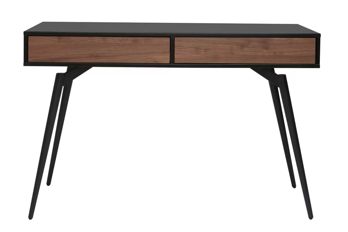 Miliboo Escritorio Design-Escritorio moderno negro mate y contrachapado de nogal TRIPOLI