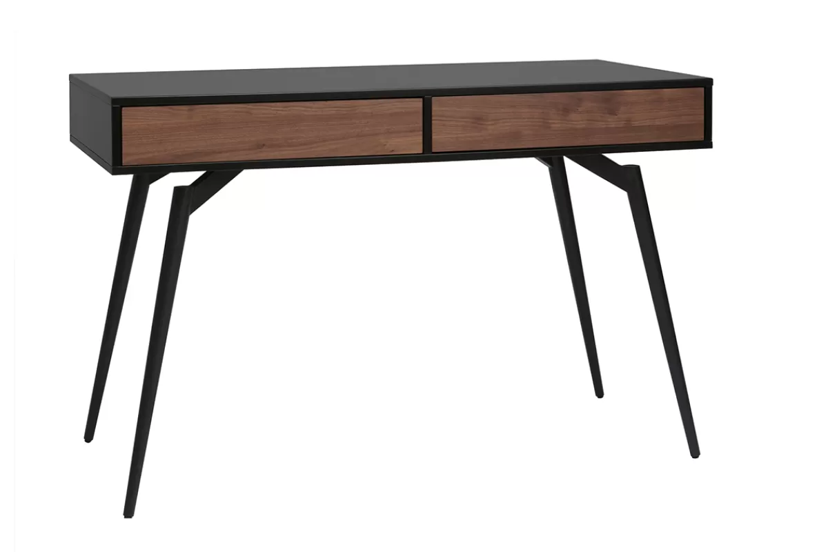 Miliboo Escritorio Design-Escritorio moderno negro mate y contrachapado de nogal TRIPOLI