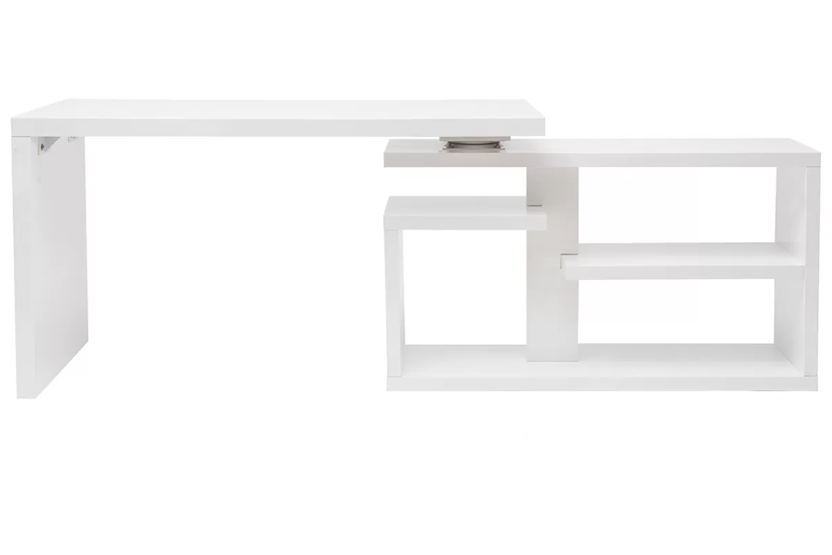 Miliboo Escritorio Design-Escritorio moderno pivotante lacado blanco brillante L147-217 cm HALTON