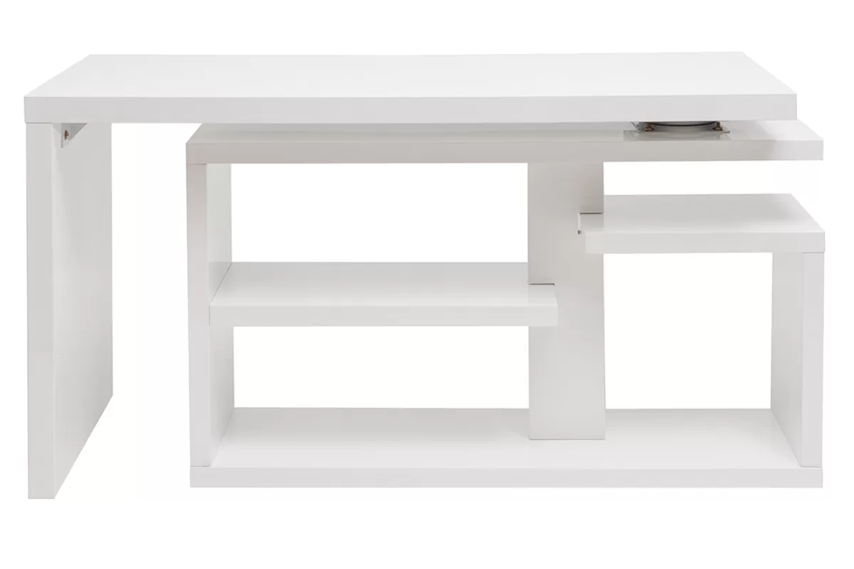 Miliboo Escritorio Design-Escritorio moderno pivotante lacado blanco brillante L147-217 cm HALTON