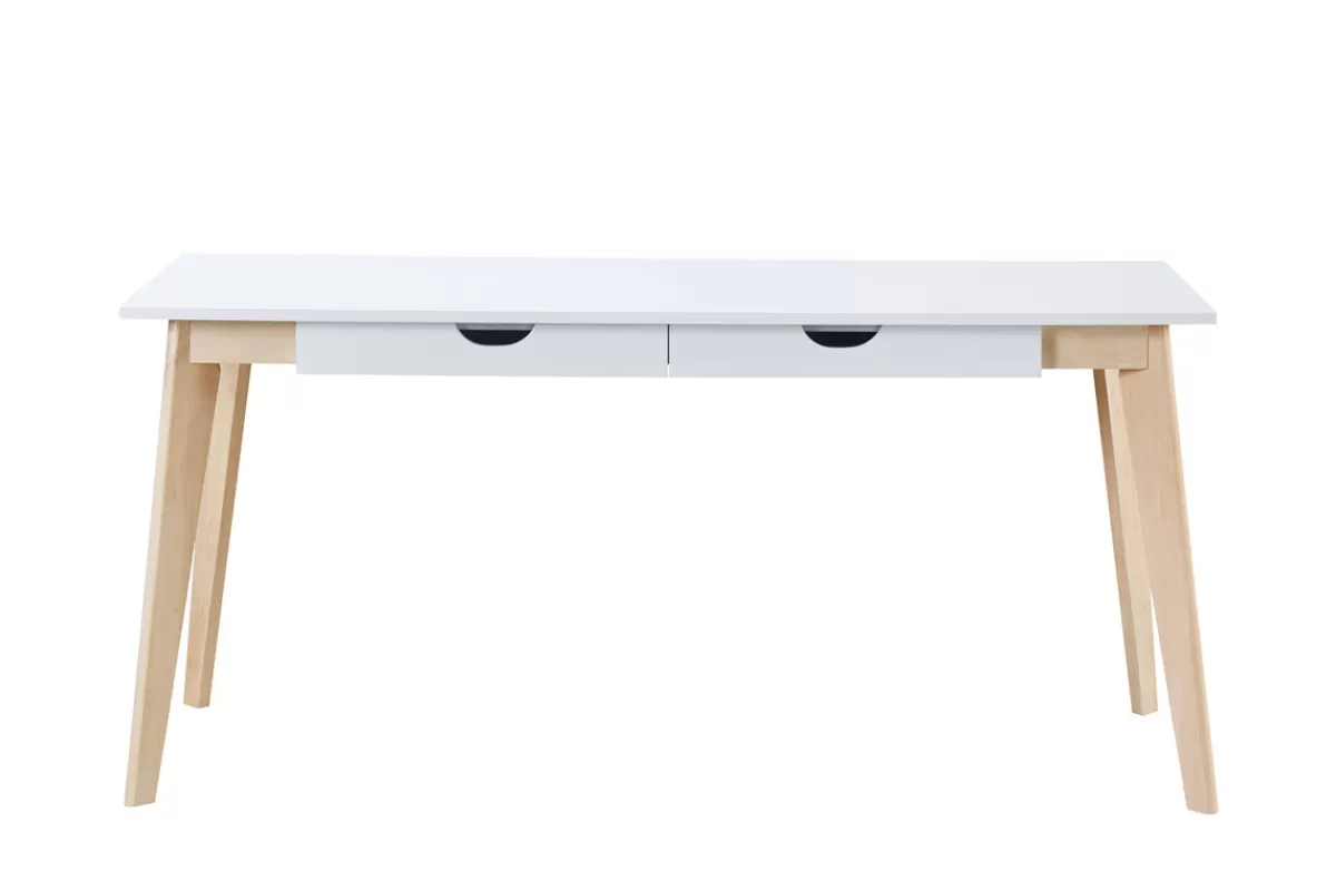 Miliboo Escritorio Design-Escritorio nórdico con cajones madera y blanco L160 LEENA