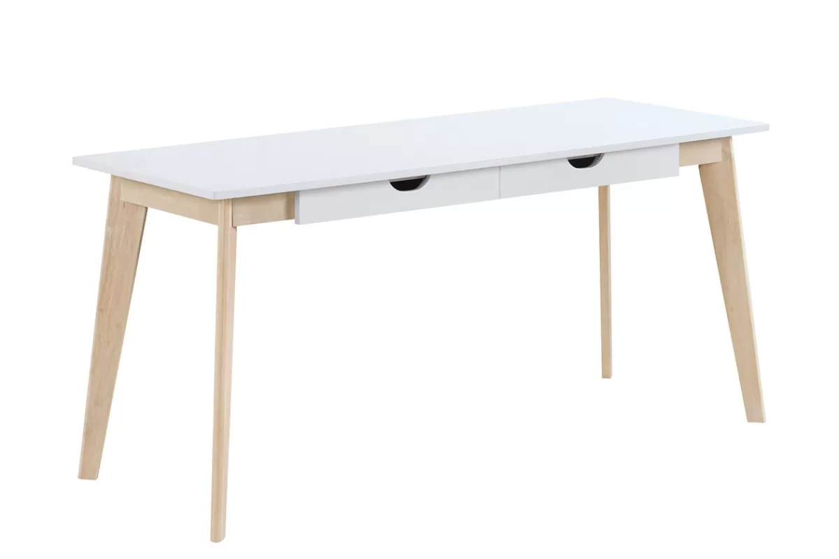 Miliboo Escritorio Design-Escritorio nórdico con cajones madera y blanco L160 LEENA