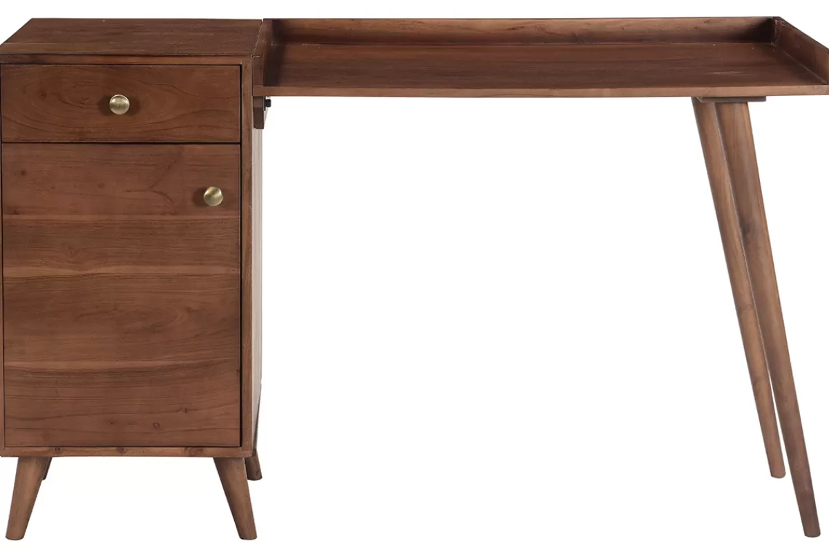 Miliboo Escritorio Design-Escritorio vintage con compartimento de almacenaje de madera de acacia maciza 130 cm ROBY