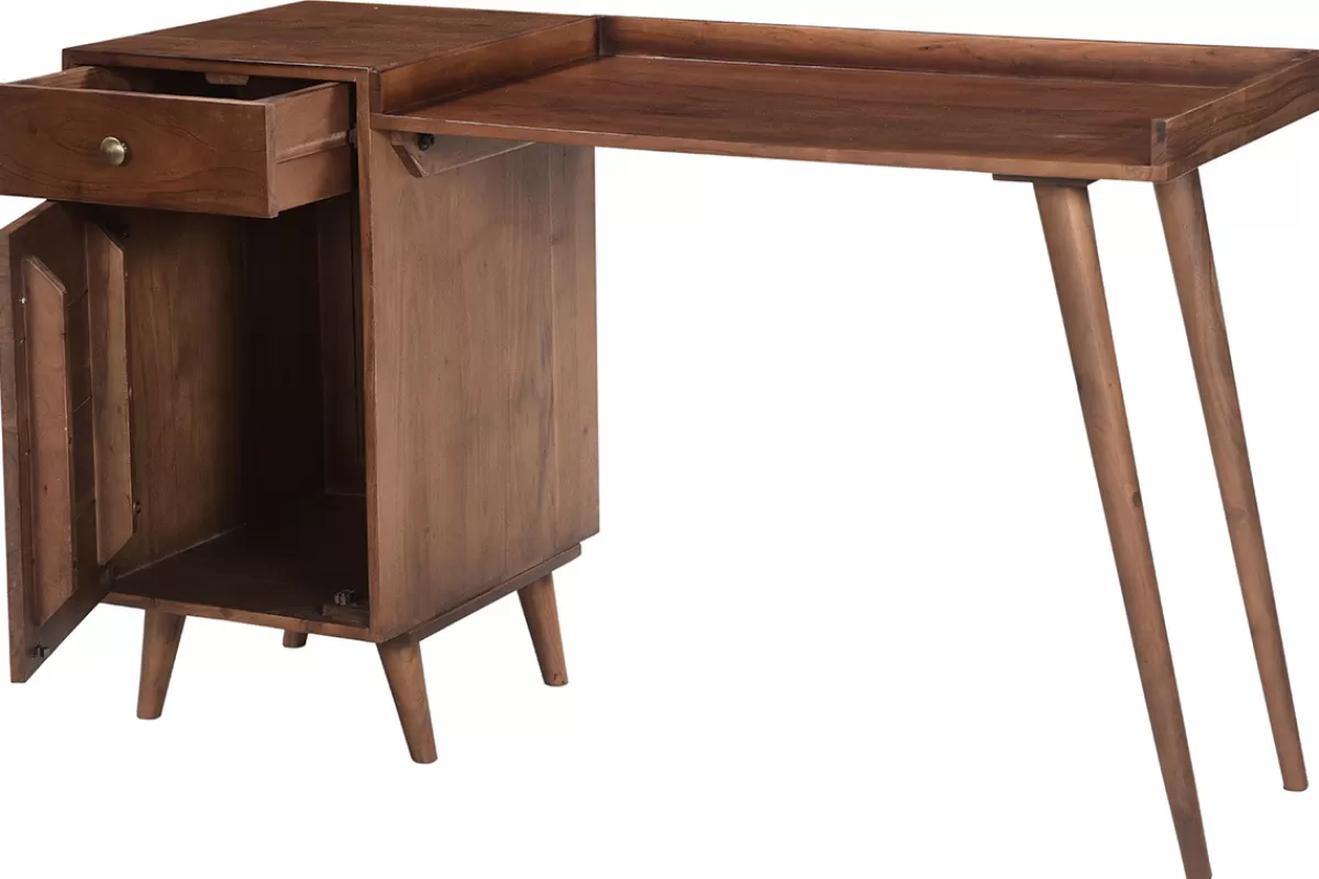 Miliboo Escritorio Design-Escritorio vintage con compartimento de almacenaje de madera de acacia maciza 130 cm ROBY