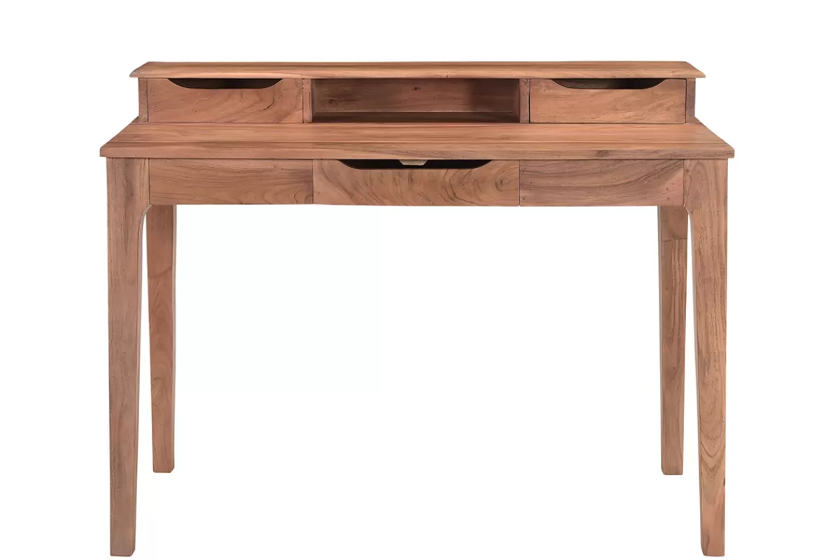 Miliboo Escritorio Design-Escritorio vintage de acacia maciza con compartimento y cajones 115 cm GARY