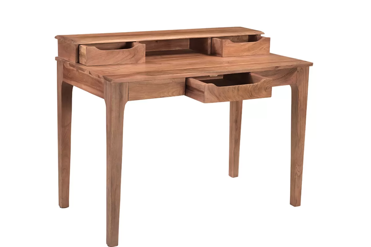 Miliboo Escritorio Design-Escritorio vintage de acacia maciza con compartimento y cajones 115 cm GARY