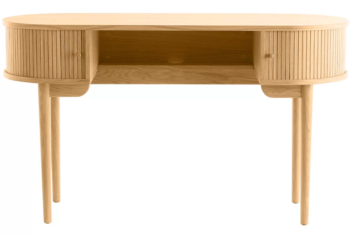 Miliboo Escritorio Design-Escritorio vintage de contrachapado de roble con patas de roble macizo EPIC