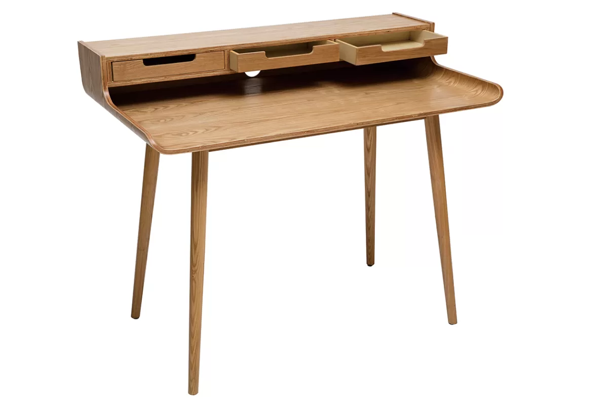Miliboo Escritorio Design-Escritorio vintage fresno 3 cajones L110 cm OPUS