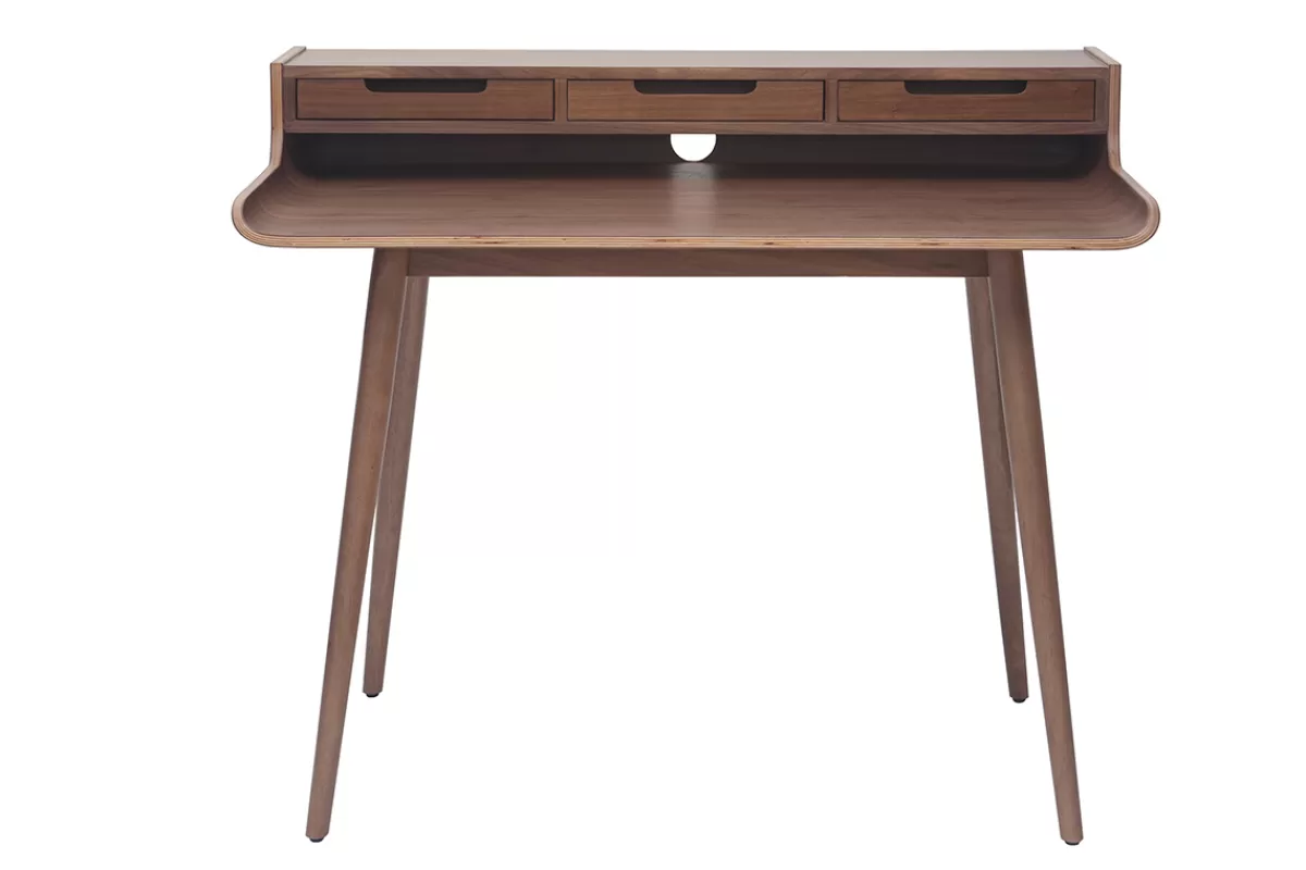 Miliboo Escritorio Design-Escritorio vintage nogal 3 cajones L110 cm OPUS