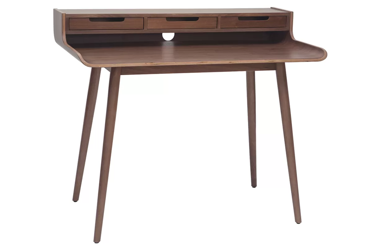 Miliboo Escritorio Design-Escritorio vintage nogal 3 cajones L110 cm OPUS