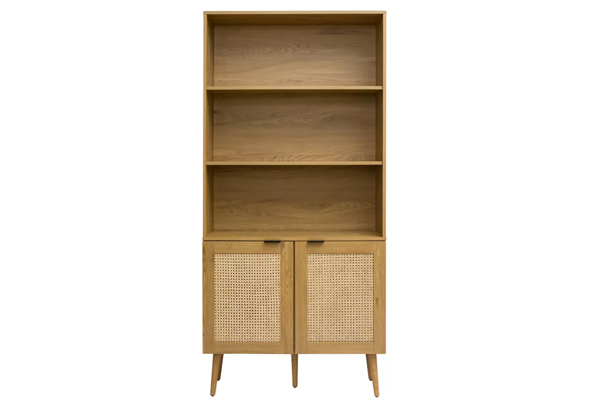 Miliboo Bibliotecas & Estanterías | Bibliotecas & Estanterías-Estantería acabado en madera clara, rejilla de ratán y metal negro L90 MANILLE