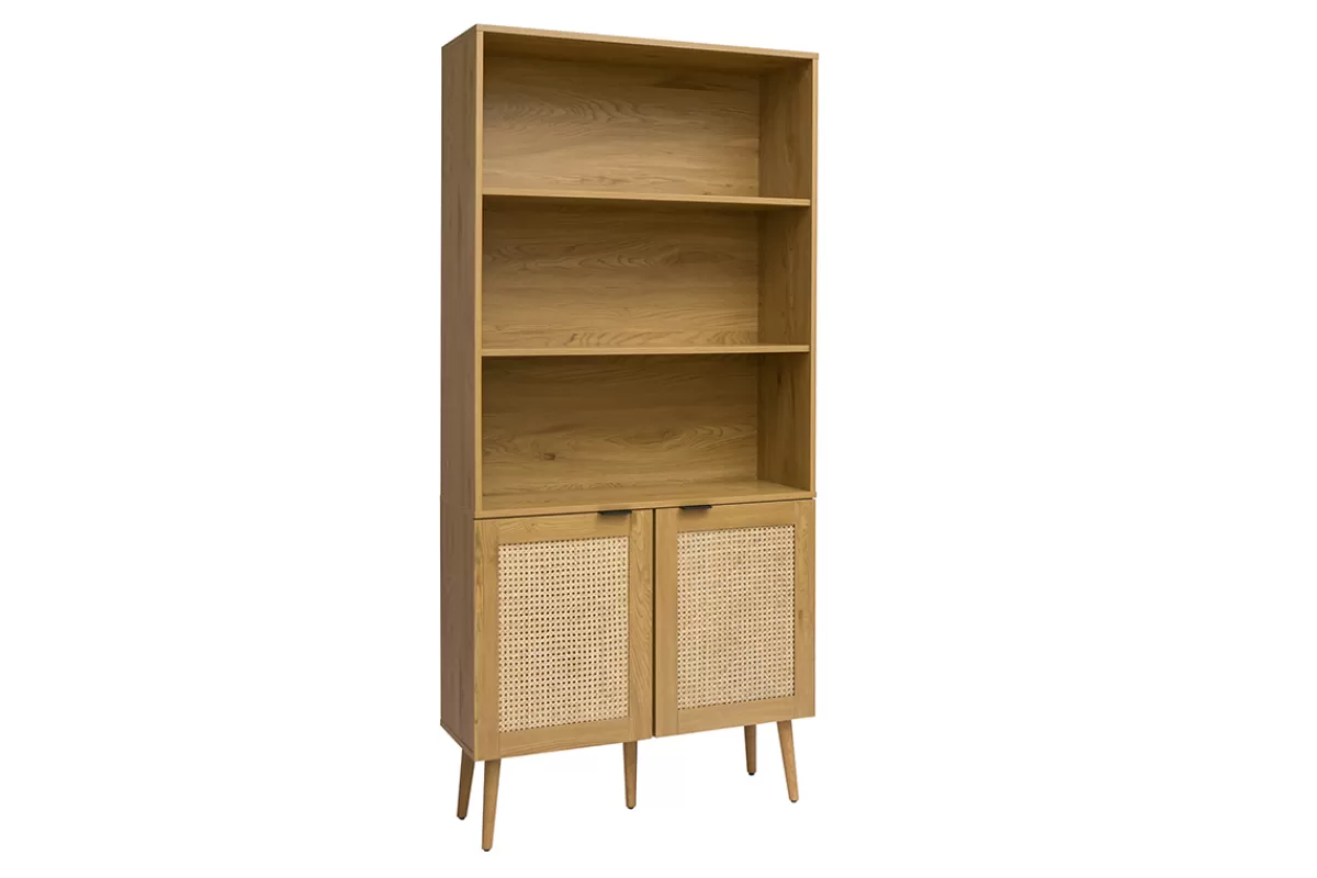 Miliboo Bibliotecas & Estanterías | Bibliotecas & Estanterías-Estantería acabado en madera clara, rejilla de ratán y metal negro L90 MANILLE