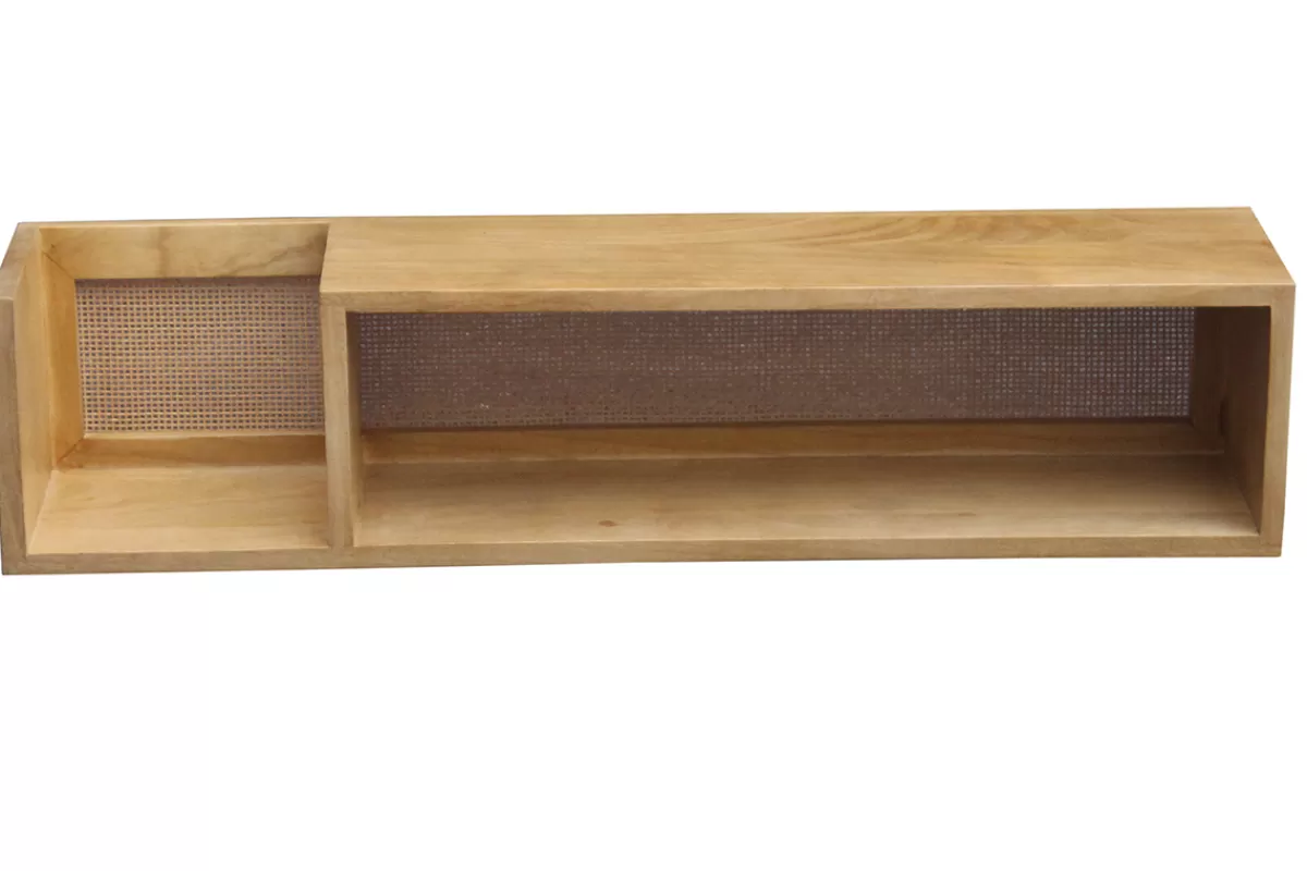 Miliboo Estantería-Estantería de pared de madera maciza de mango y caña de ratán 90 cm ACANGE