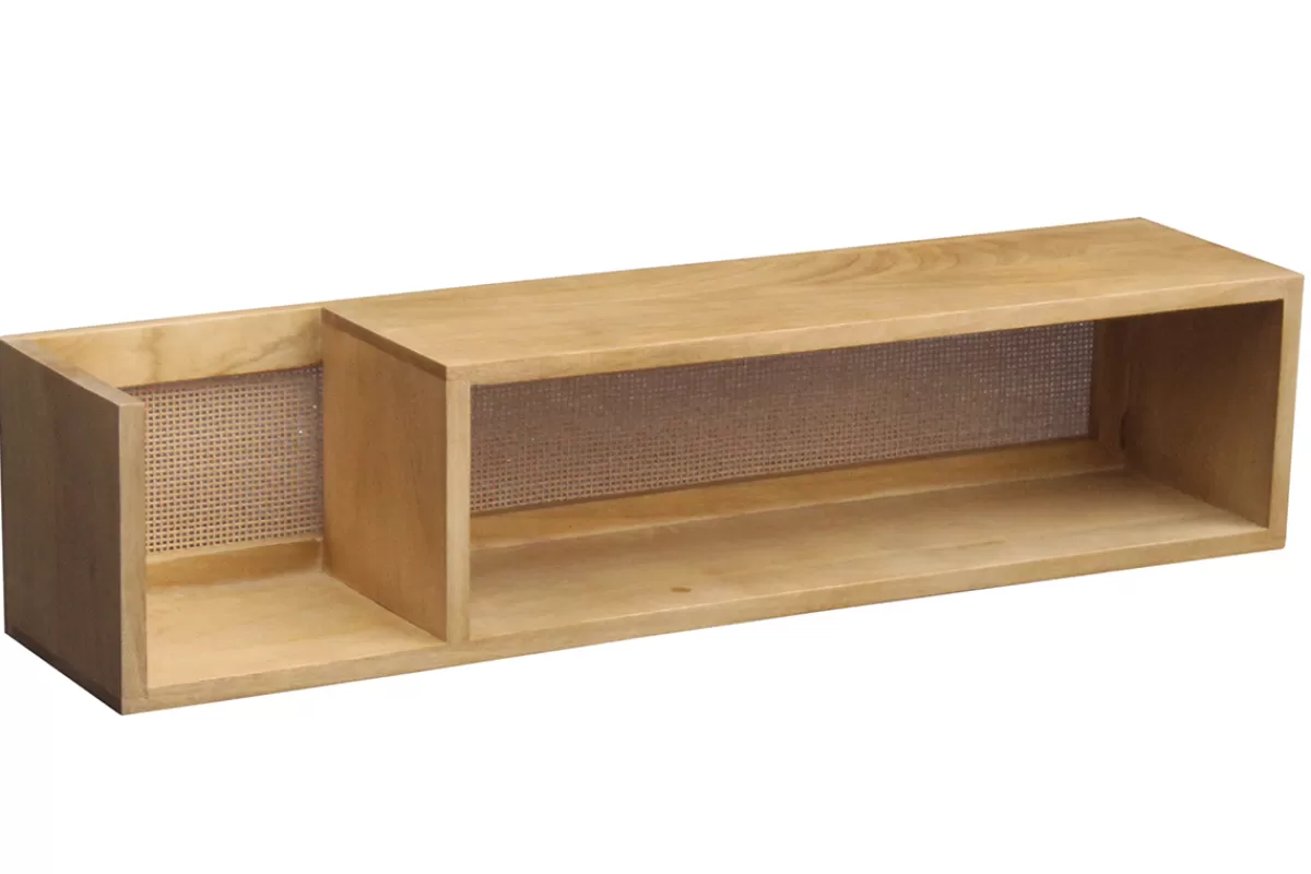 Miliboo Estantería-Estantería de pared de madera maciza de mango y caña de ratán 90 cm ACANGE