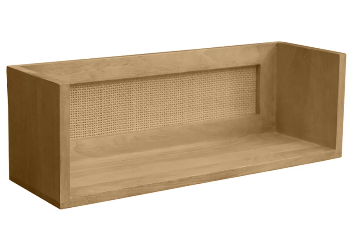 Miliboo Estantería-Estantería de pared de madera maciza de mango y caña de ratán 60 cm ACANGE