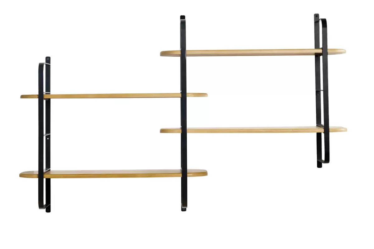 Miliboo Bibliotecas & Estanterías | Bibliotecas & Estanterías-Estantería de pared de madera maciza de mango y metal negro 122 cm AKINA