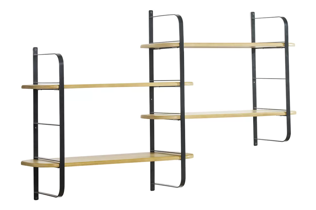 Miliboo Bibliotecas & Estanterías | Bibliotecas & Estanterías-Estantería de pared de madera maciza de mango y metal negro 122 cm AKINA