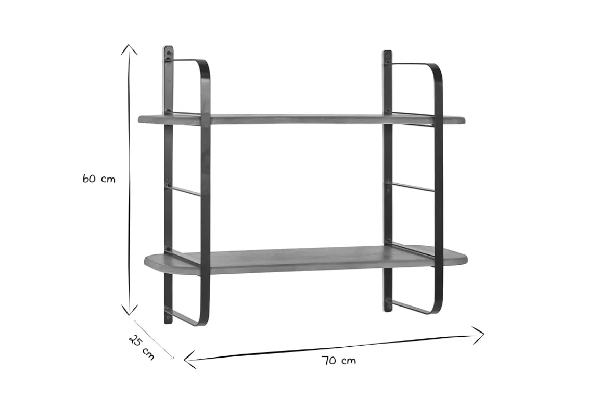 Miliboo Estantería-Estantería de pared de madera maciza de mango y metal negro 70 cm AKINA
