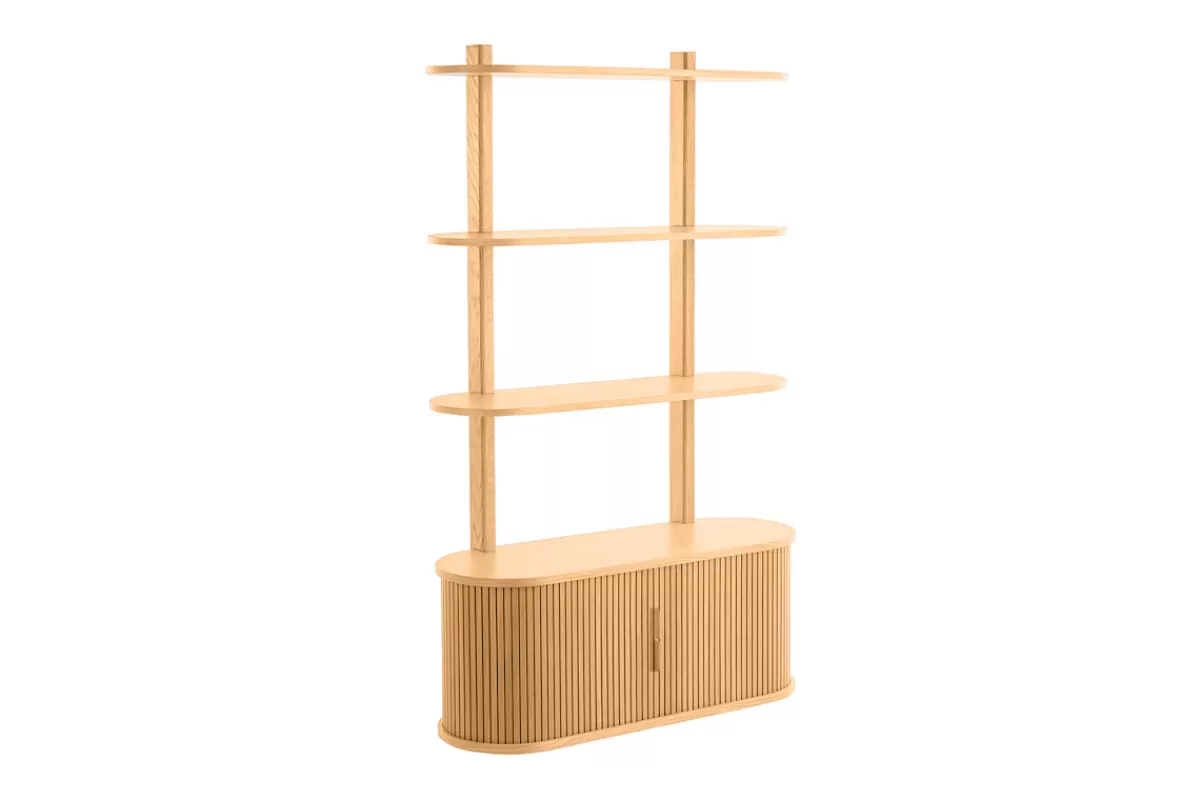 Miliboo Bibliotecas & Estanterías | Bibliotecas & Estanterías-Librería de pared de roble claro con almacenaje y 2 puertas correderas 90 cm EPIC