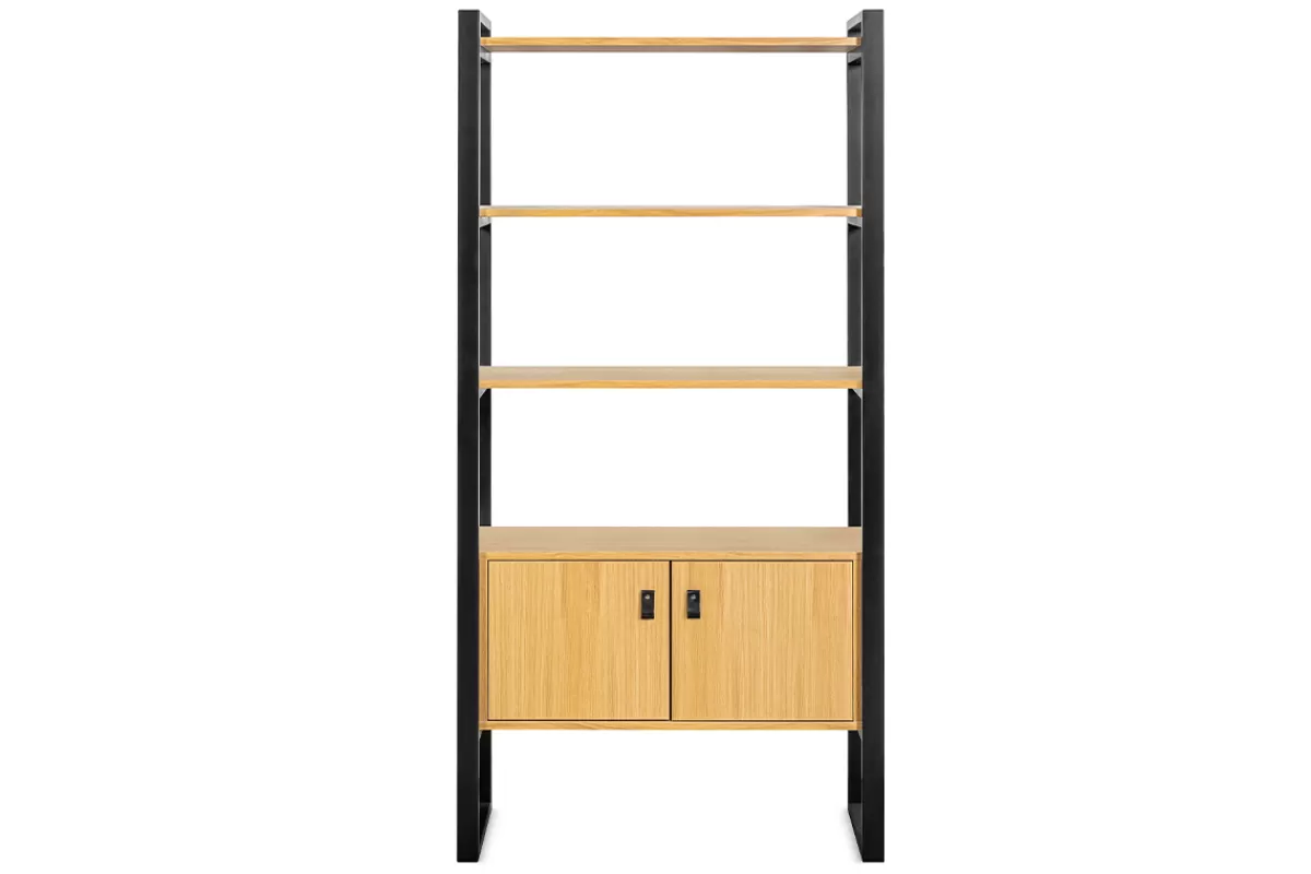 Miliboo Bibliotecas & Estanterías | Bibliotecas & Estanterías-Librería de roble claro y metal negro 195 cm OPAL