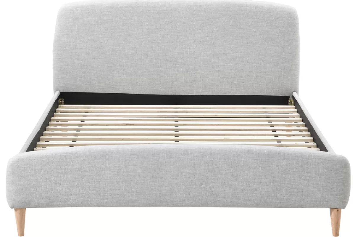 Miliboo Cama Matrimonial-Lit adulte scandinave tissu gris clair et bois 160 x 200 cm NIELS