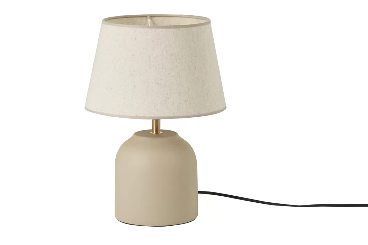 Miliboo Iluminación-Lámpara de mesa de cerámica color topo mate con pantalla de lino 35 cm SIM