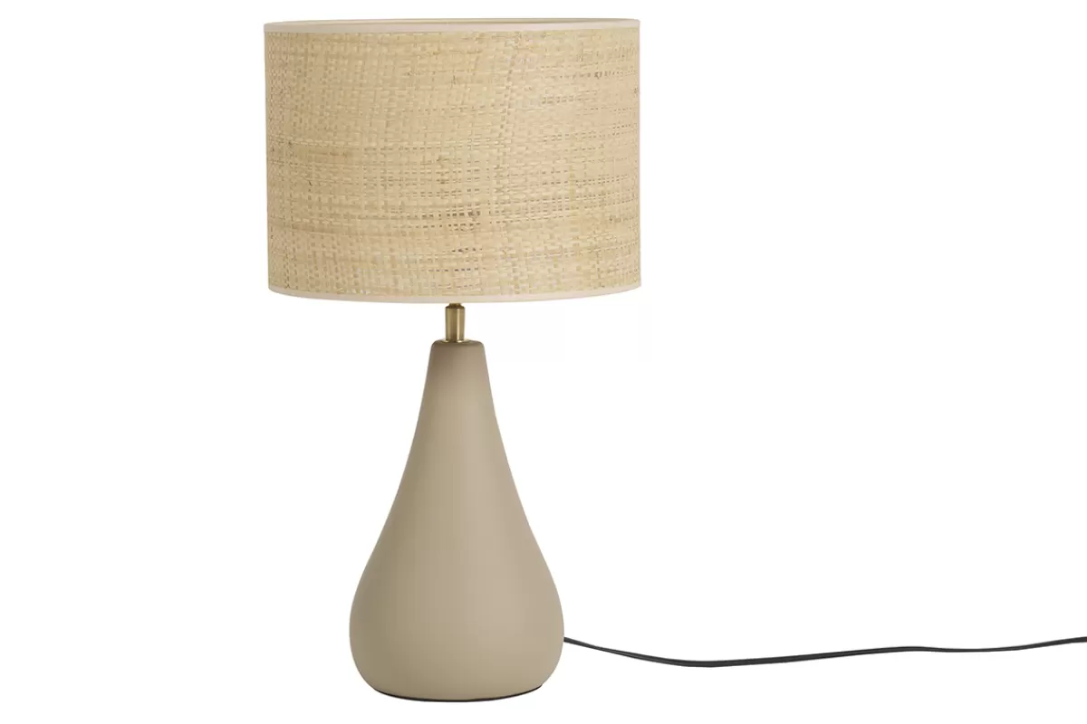 Miliboo Lámpara De Mesa | Lámpara De Mesa-Lámpara de mesa de cerámica color topo mate con pantalla de rafia 49 cm PYRUS