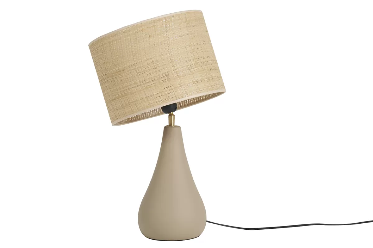 Miliboo Lámpara De Mesa | Lámpara De Mesa-Lámpara de mesa de cerámica color topo mate con pantalla de rafia 49 cm PYRUS