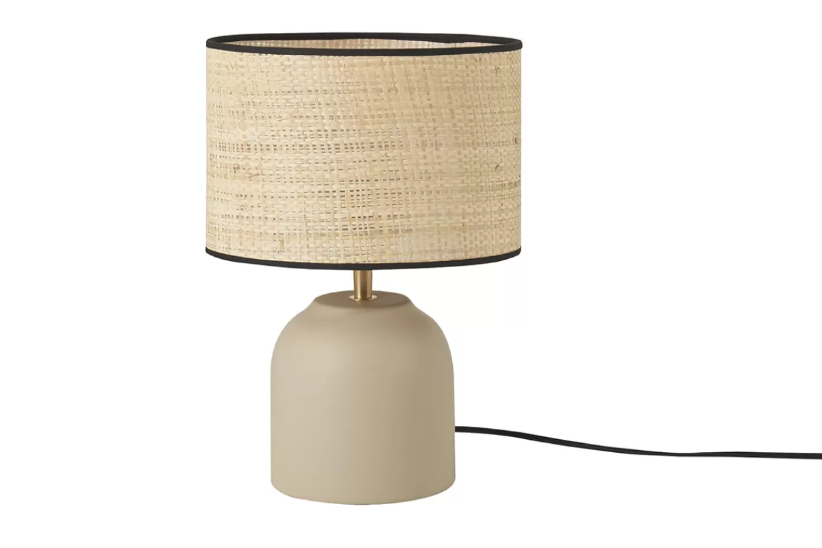 Miliboo Lámpara De Mesa | Lámpara De Mesa-Lámpara de mesa de cerámica color topo mate con pantalla de rafia 35 cm ROCHA