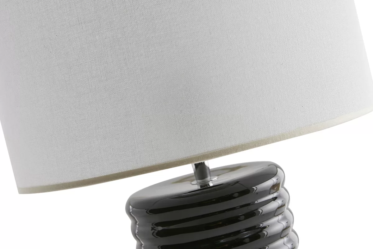 Miliboo Lámpara De Mesa | Lámpara De Mesa-Lámpara de mesa de cerámica esmaltada negra con pantalla de color crudo 53 cm BERRO