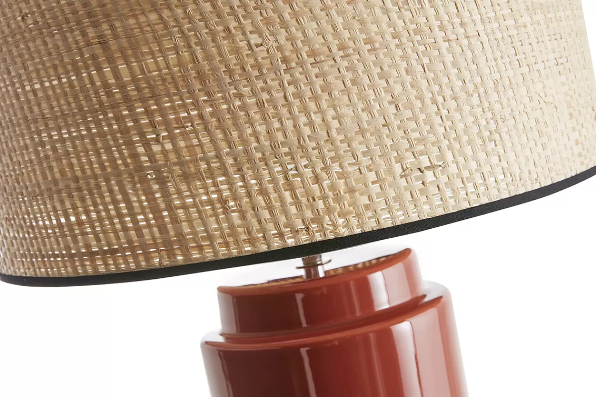 Miliboo Lámpara De Mesa | Lámpara De Mesa-Lámpara de mesa de cerámica esmaltada terracota con pantalla de rafia natural 64 cm MAJES