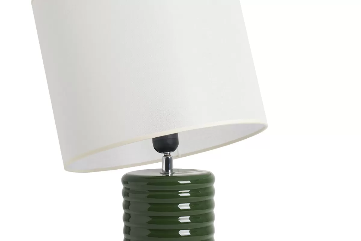Miliboo Lámpara De Mesa | Lámpara De Mesa-Lámpara de mesa de cerámica esmaltada verde oscuro con pantalla de color crudo 53 cm BERRO