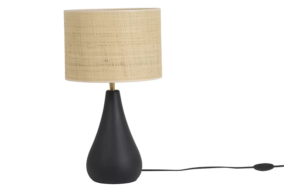 Miliboo Lámpara De Mesa | Lámpara De Mesa-Lámpara de mesa de cerámica negra mate con pantalla de rafia 49 cm PYRUS