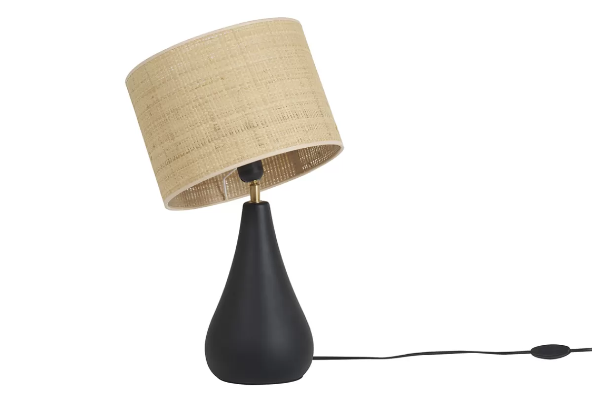 Miliboo Lámpara De Mesa | Lámpara De Mesa-Lámpara de mesa de cerámica negra mate con pantalla de rafia 49 cm PYRUS