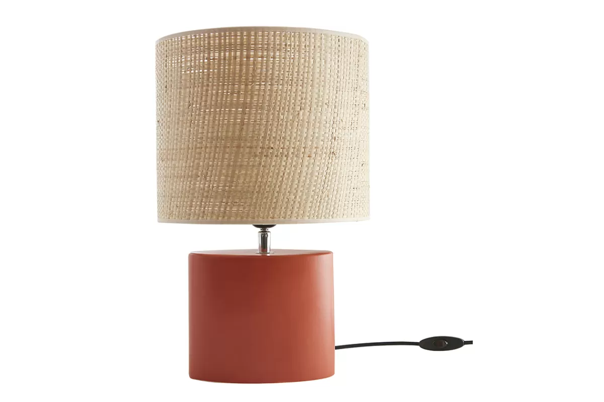 Miliboo Lámpara De Mesa | Lámpara De Mesa-Lámpara de mesa de cerámica terracota mate con pantalla de rafia natural 40 cm TIGA