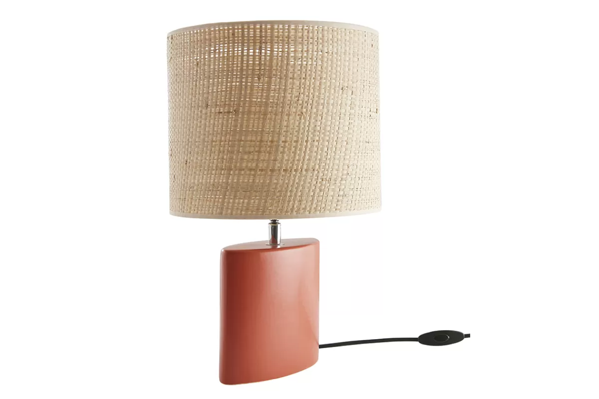 Miliboo Lámpara De Mesa | Lámpara De Mesa-Lámpara de mesa de cerámica terracota mate con pantalla de rafia natural 40 cm TIGA