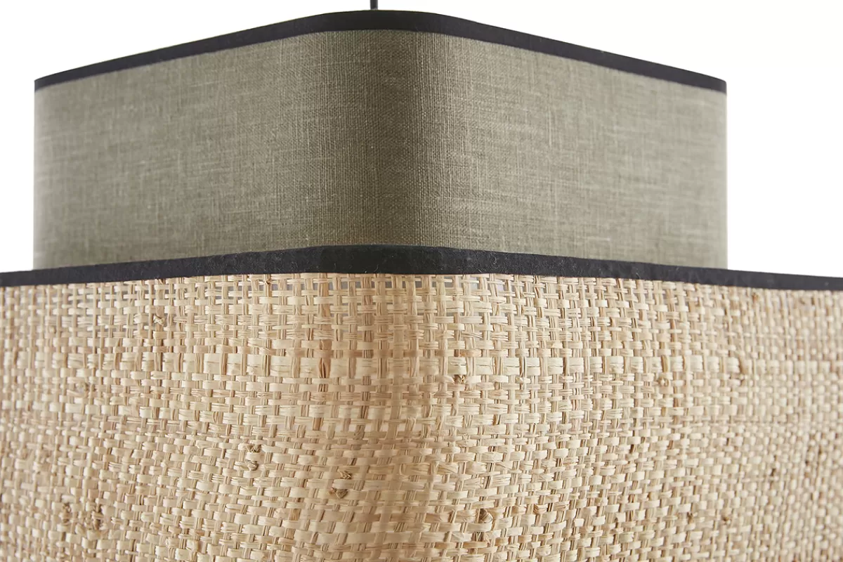 Miliboo Lámpara De Techo | Lámpara De Techo-Lámpara de techo colgante de lino verde caqui y rafia natural 35 cm TERA