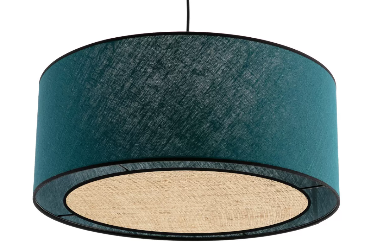 Miliboo Lámpara De Techo | Lámpara De Techo-Lámpara de techo de lino azul pavo y rafia 50 cm de diám. TRAVES