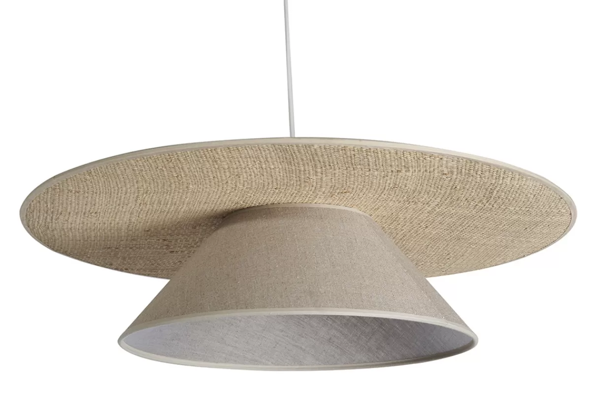 Miliboo Lámpara De Techo | Lámpara De Techo-Lámpara de techo de lino beige y rafia natural 55 cm AZAMI