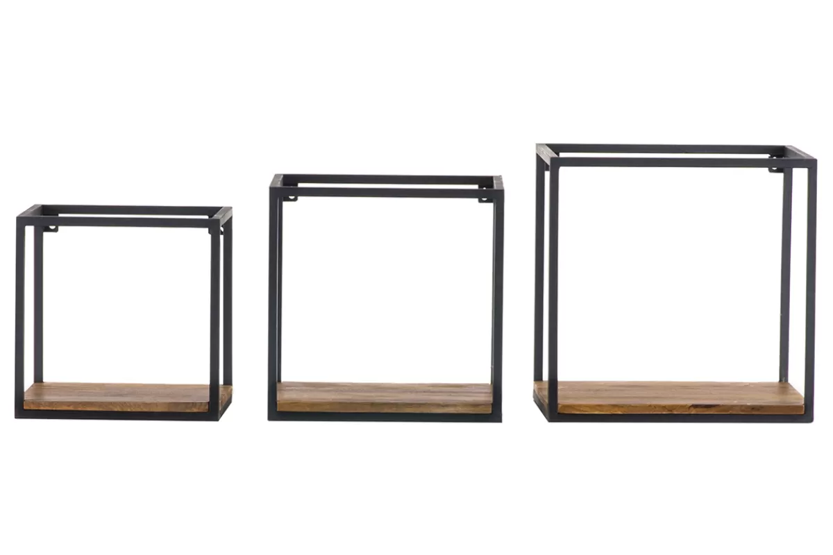 Miliboo Estantería-Lote de 3 estanterías de pared metal negro y mango cuadradas YPSTER