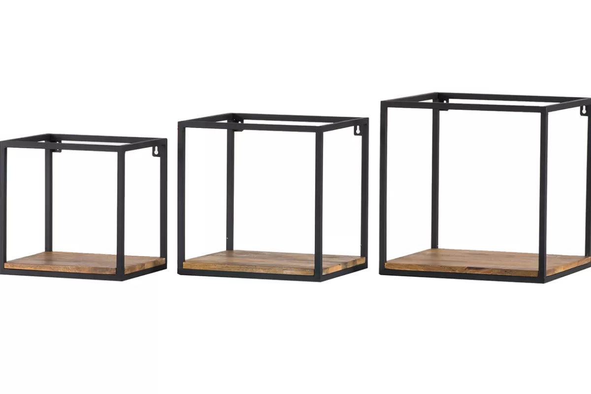 Miliboo Estantería-Lote de 3 estanterías de pared metal negro y mango cuadradas YPSTER