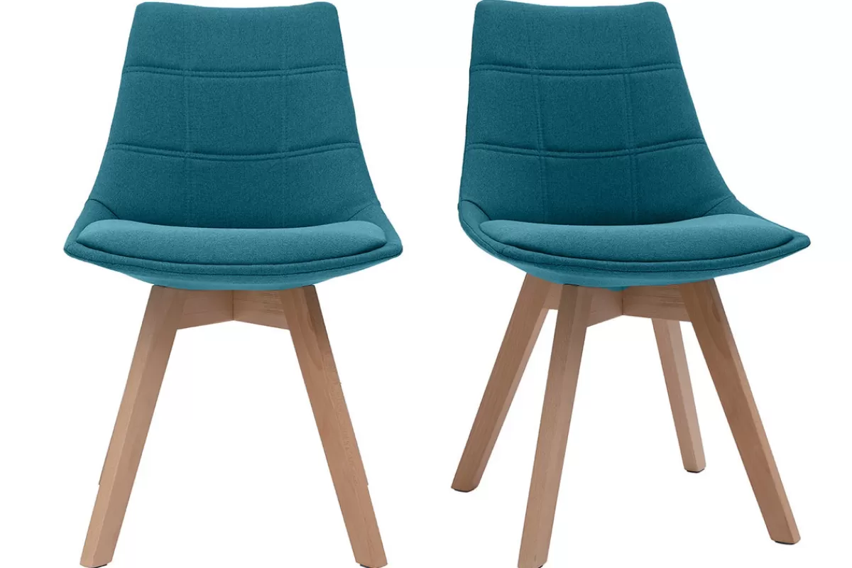 Miliboo Sillas Modernas-Lote de 2 sillas diseño nórdico en tejido azul petróleo MATILDE