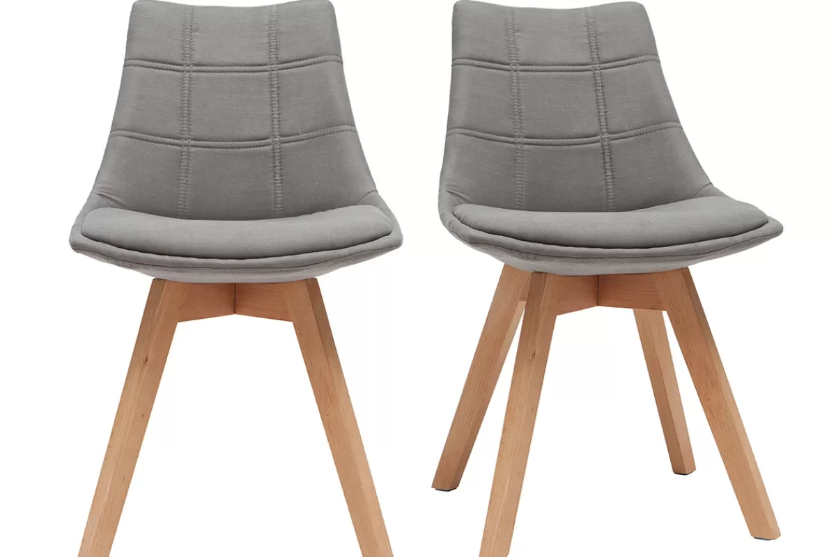 Miliboo Sillas Modernas-Lote de 2 sillas diseño nórdico madera y tejido gris MATILDE