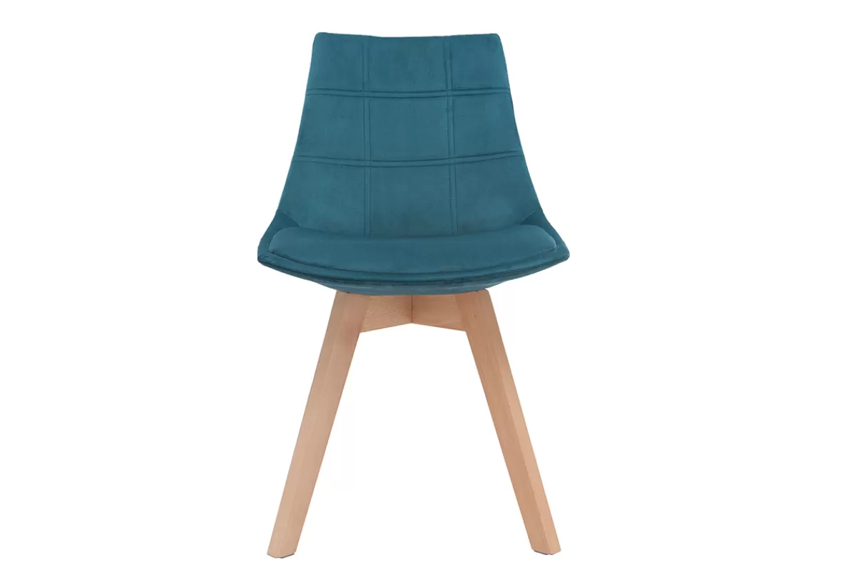 Miliboo Sillas Modernas-Lote de 2 sillas diseño nórdico madera y terciopelo azul petróleo MATILDE