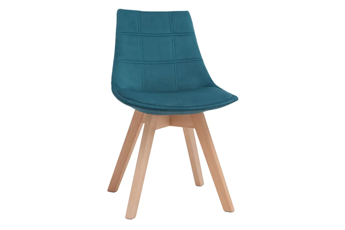 Miliboo Sillas Modernas-Lote de 2 sillas diseño nórdico madera y terciopelo azul petróleo MATILDE