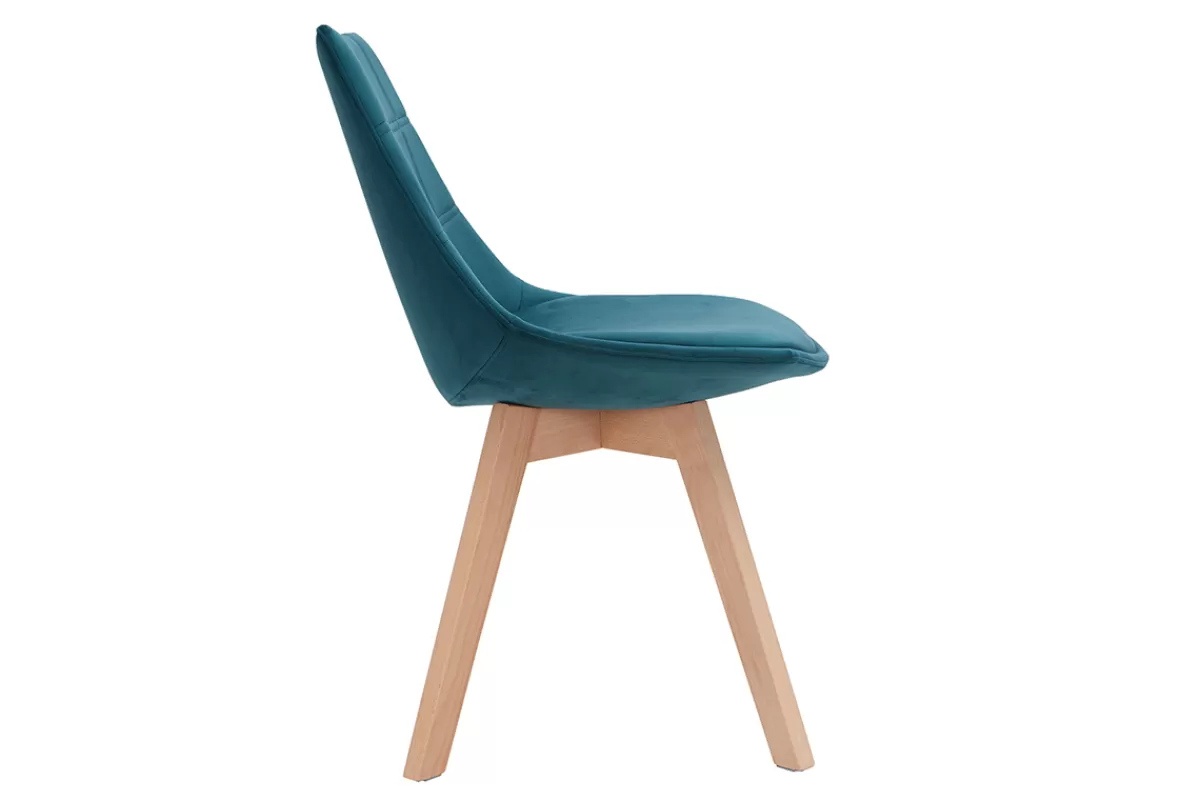 Miliboo Sillas Modernas-Lote de 2 sillas diseño nórdico madera y terciopelo azul petróleo MATILDE