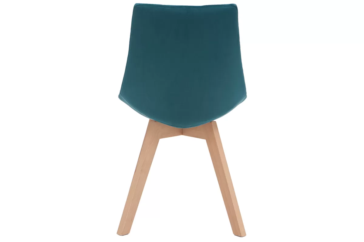 Miliboo Sillas Modernas-Lote de 2 sillas diseño nórdico madera y terciopelo azul petróleo MATILDE