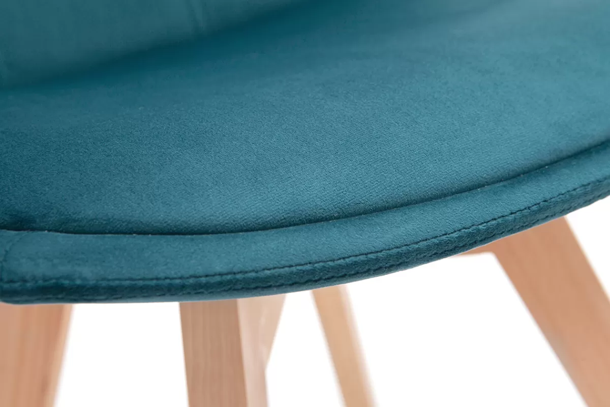 Miliboo Sillas Modernas-Lote de 2 sillas diseño nórdico madera y terciopelo azul petróleo MATILDE