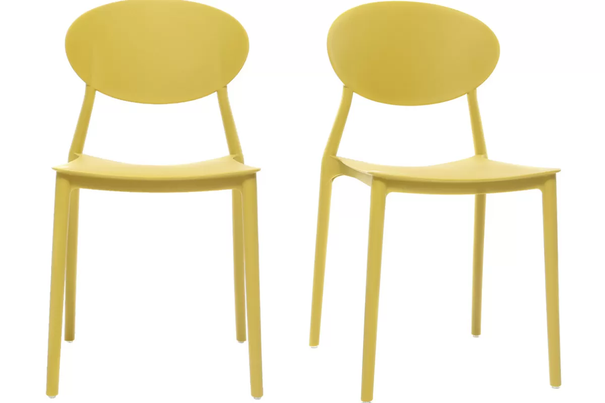 Miliboo Sillas Modernas | Silla De Jardín-Lote de 2 sillas modernas amarillo polipropileno apilables ANNA